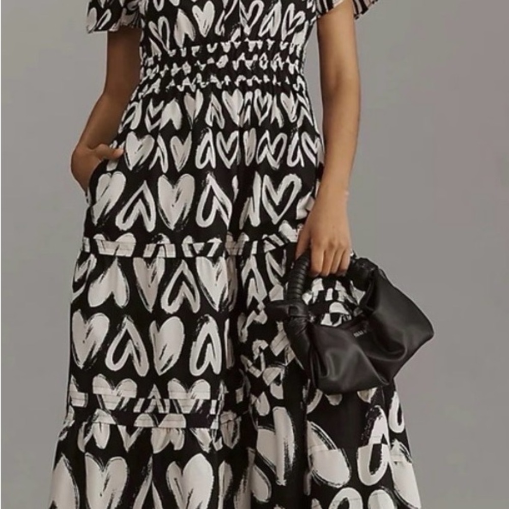 Anthropologie Somerset Black & White Heart-Print Maxi Dress